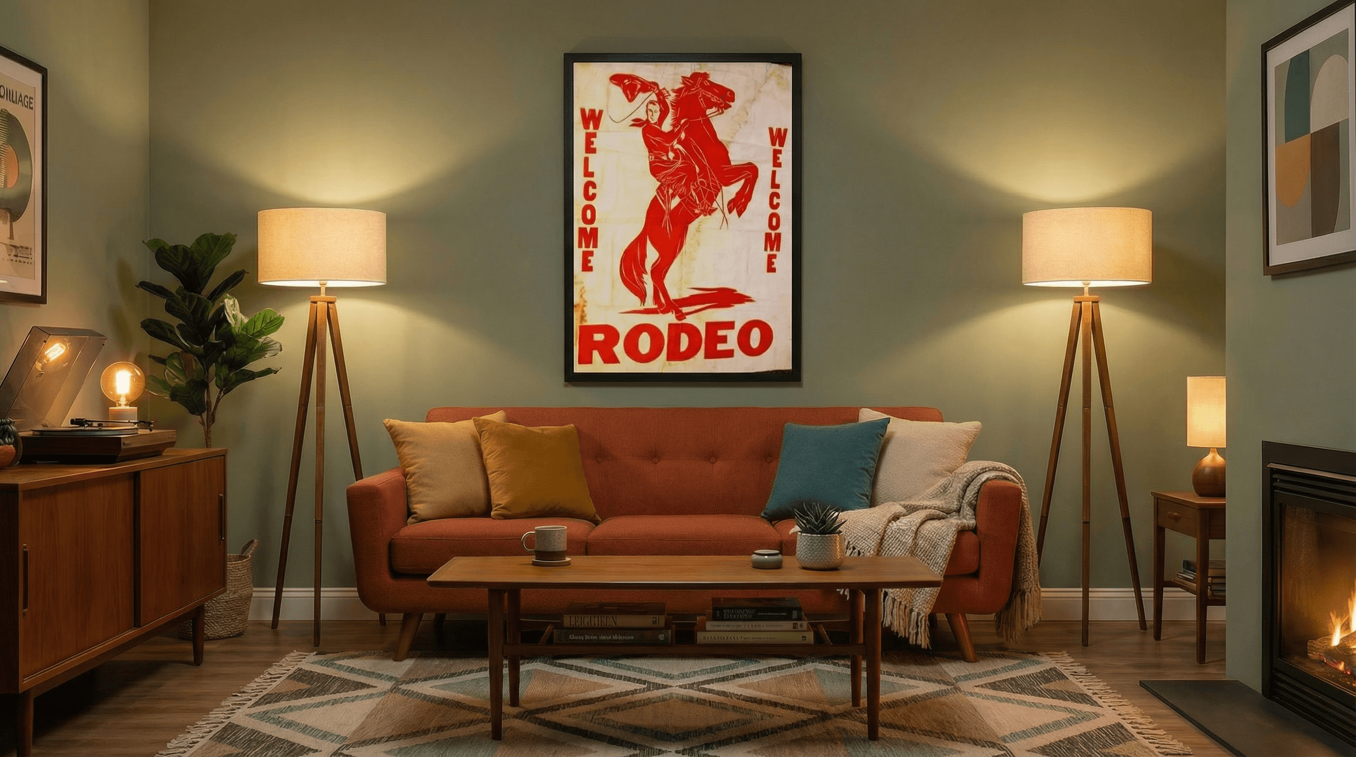 Welcome Rodeo, Rearing Cowboy and Horse, mid-20th century 2